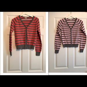 ✅Ambiance Orange/Pink and grey striped cardigans✅